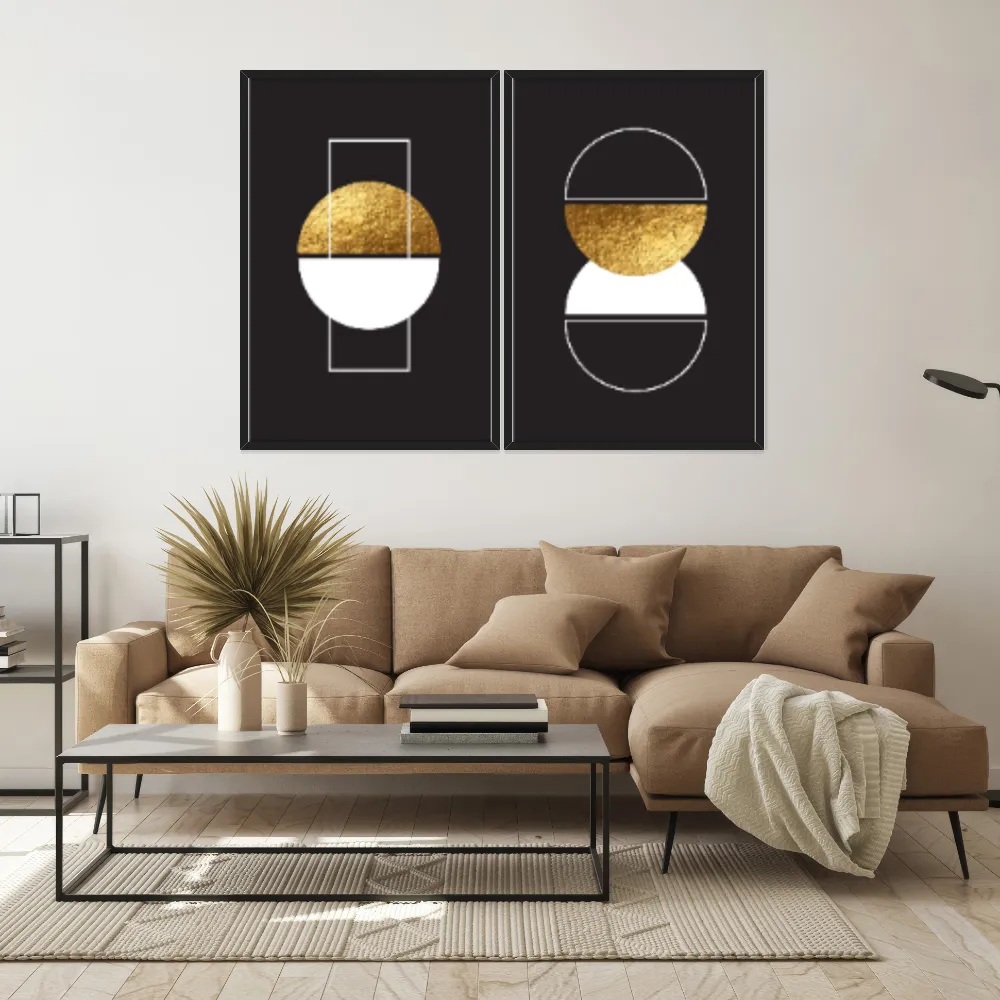 Kit Quadros Decorativos Formas Douradas