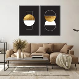 Kit Quadros Decorativos Formas Douradas