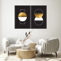 Kit Quadros Decorativos Formas Douradas