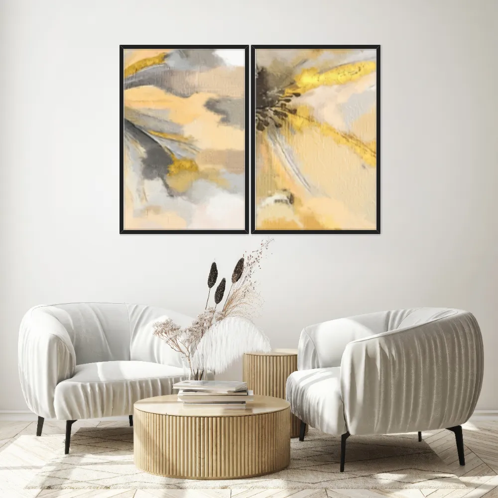 Kit Quadros Decorativos Abstrato Dourado