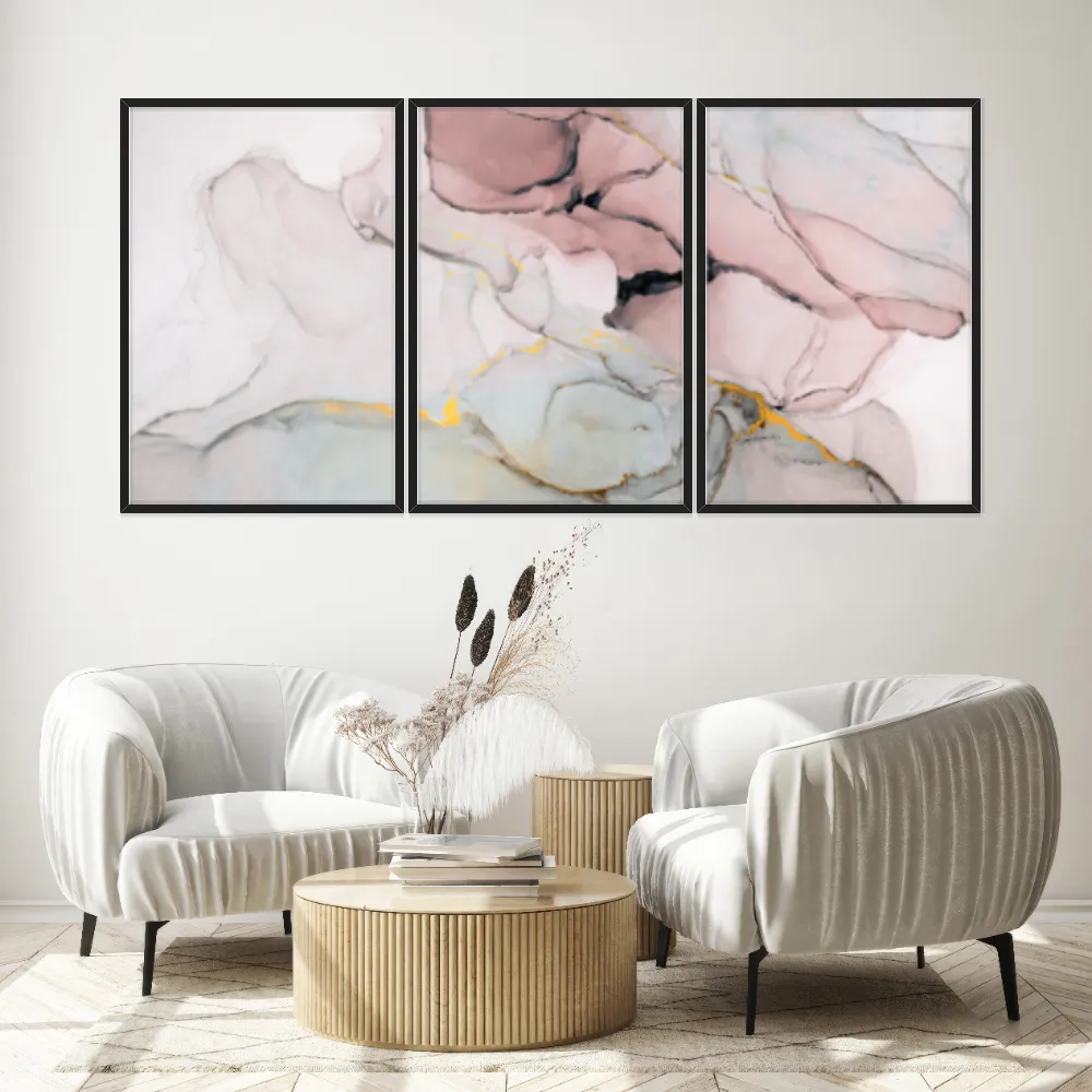 Kit Quadros Decorativos Mármore Rosa