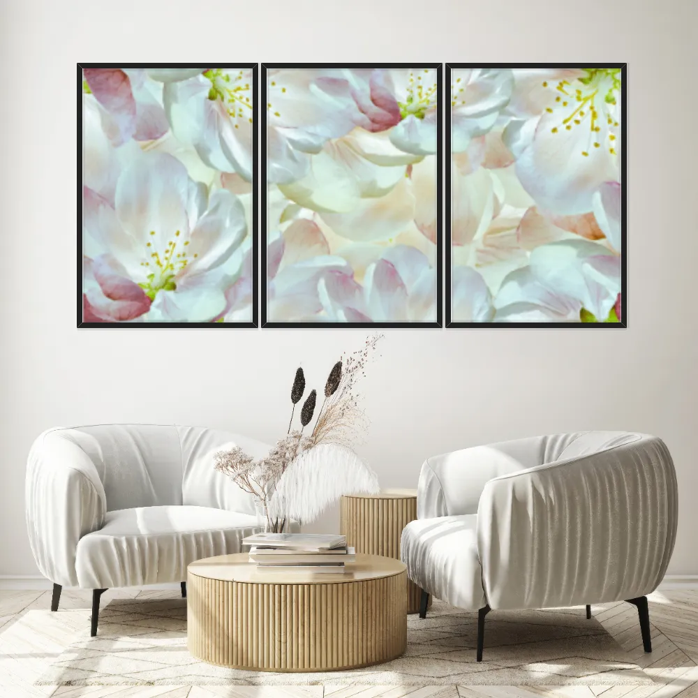 Kit Quadros Decorativos Flor Branca E Rosa