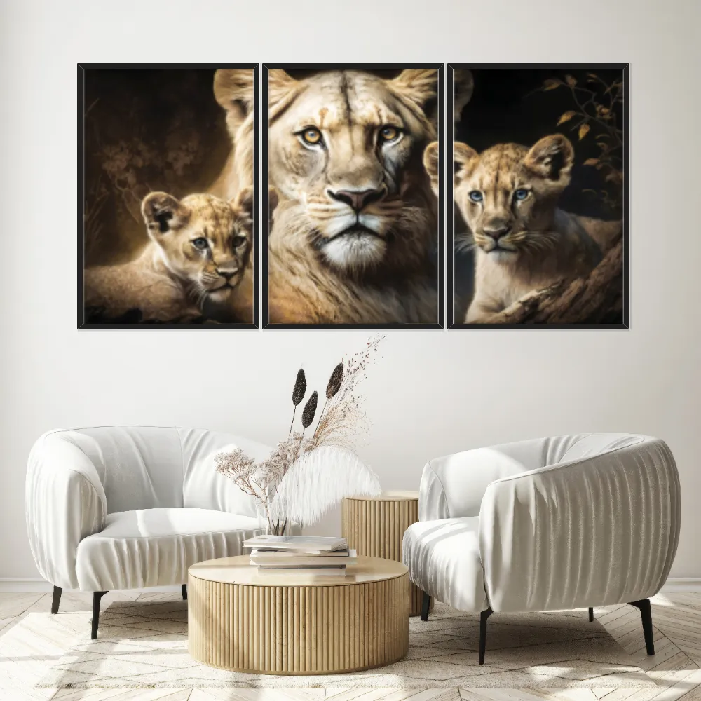 Kit Quadros Decorativos Família Leão