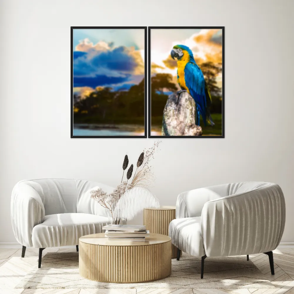 Kit Quadros Decorativos Arara Azul