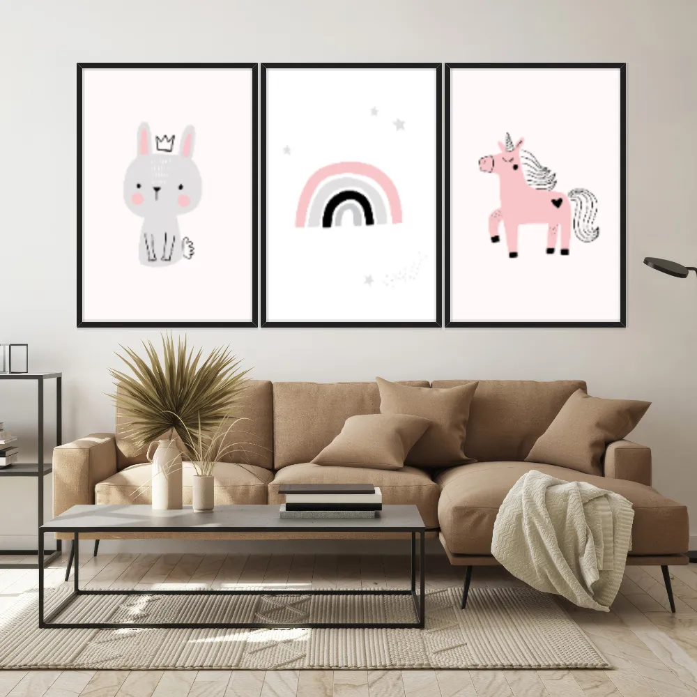 Kit Quadros Decorativos Coelho E Unicórnio