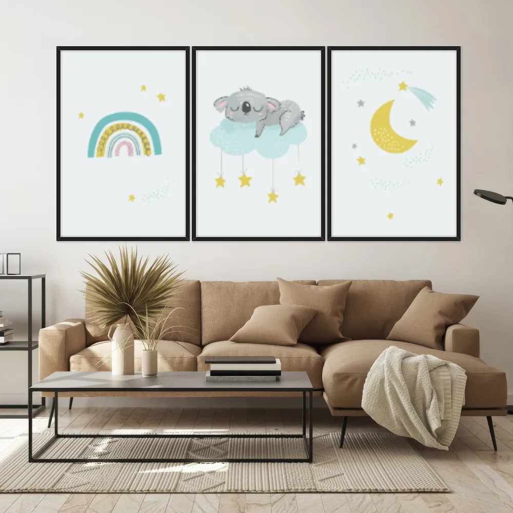 Kit Quadros Decorativos Preguiça E Arco Íris