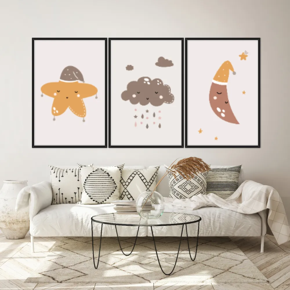 Kit Quadros Decorativos Estrela Nuvem E Lua