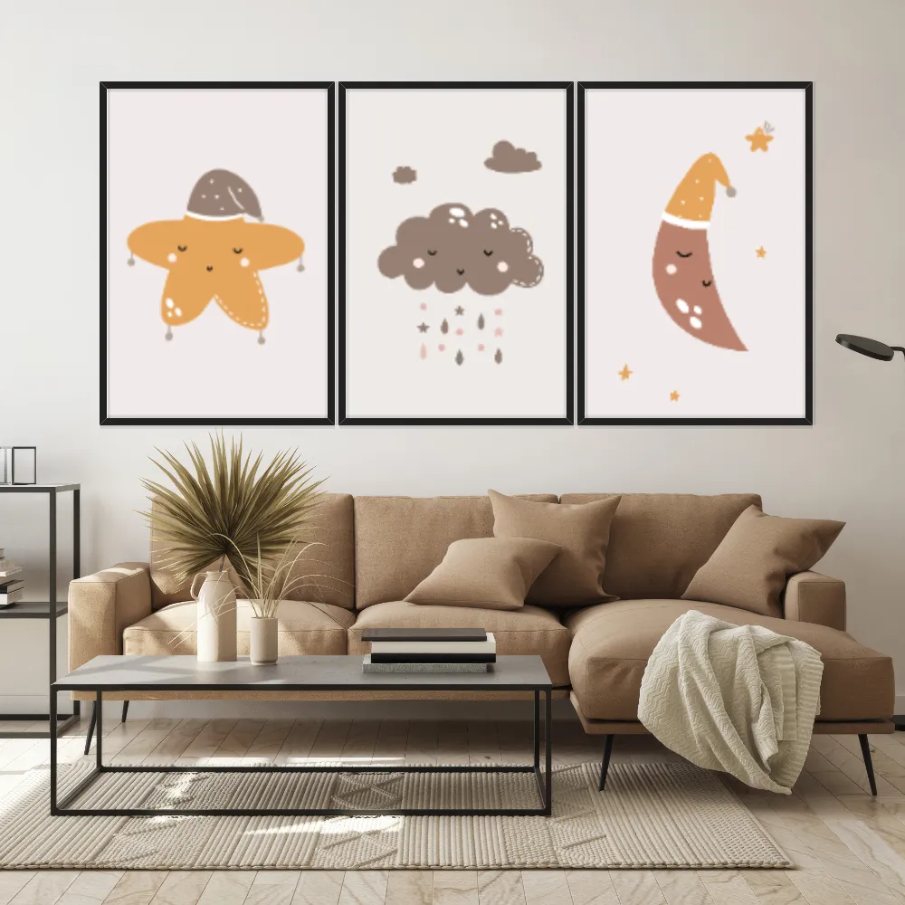 Kit Quadros Decorativos Estrela Nuvem E Lua