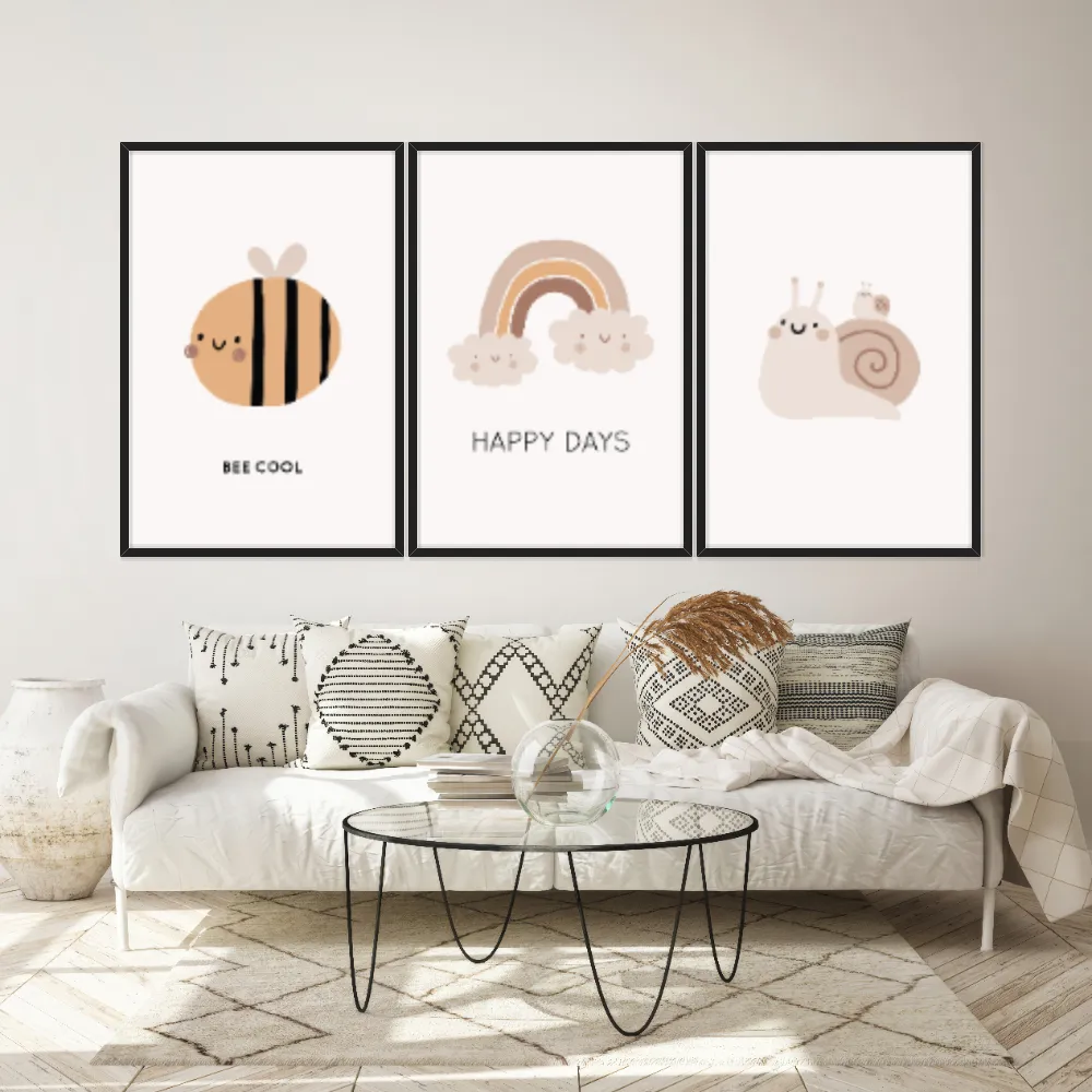 Kit Quadros Decorativos Abelha Caracol E Arco Íris