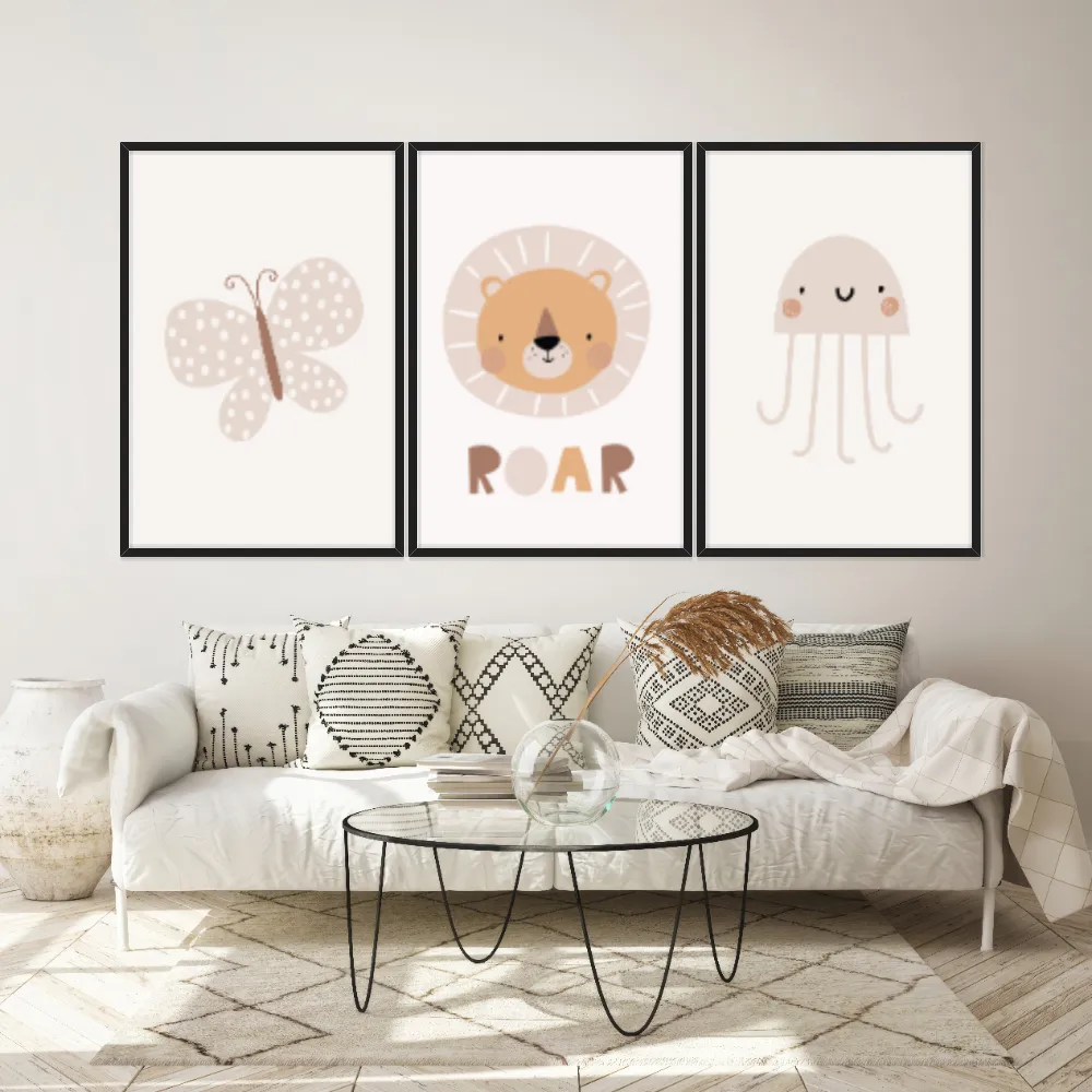 Kit Quadros Decorativos Borboleta Elefante E Polvo