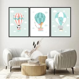 Kit Quadros Decorativos Balões Com Animais