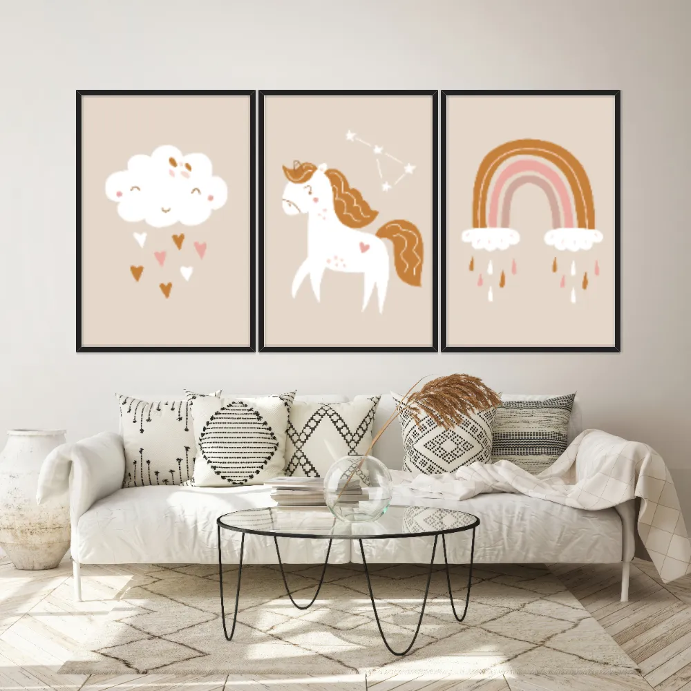 Kit Quadros Decorativos Unicórnio E Arco Íris