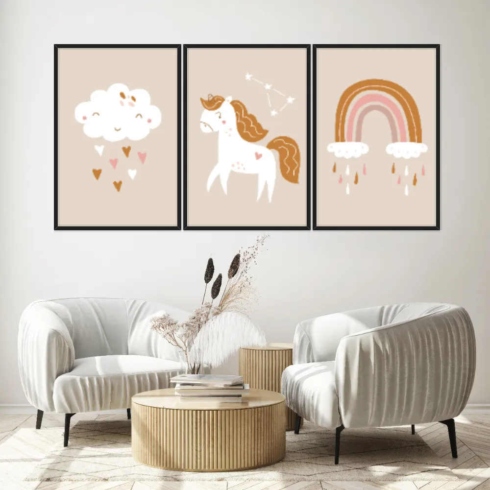 Kit Quadros Decorativos Unicórnio E Arco Íris