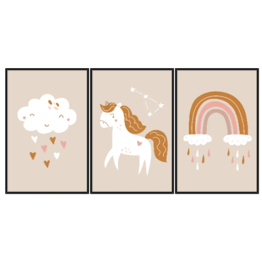 Kit Quadros Decorativos Unicórnio E Arco Íris
