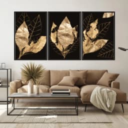 Kit Quadros Decorativos Planta Dourada
