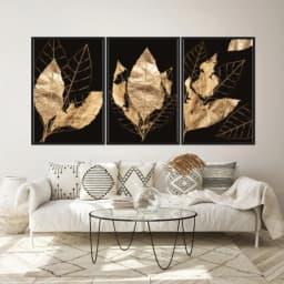 Kit Quadros Decorativos Planta Dourada
