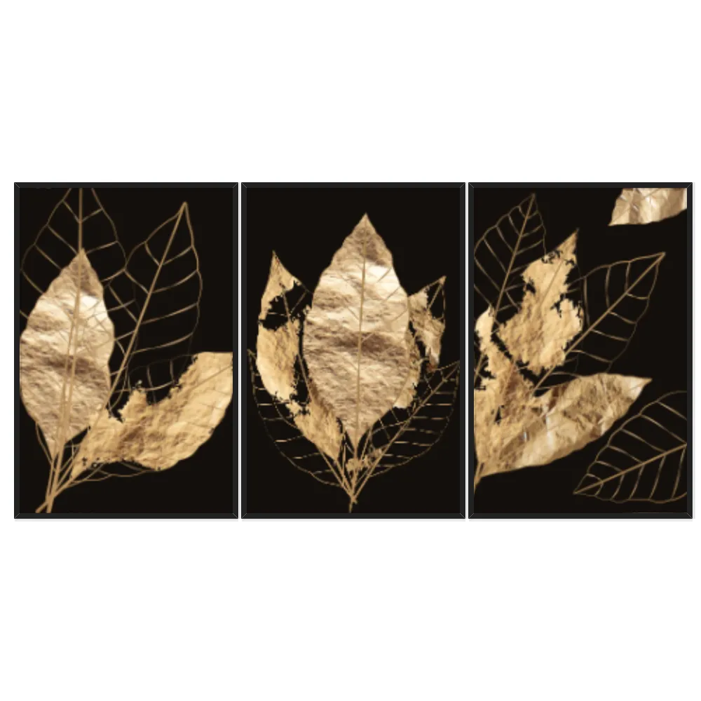 Kit Quadros Decorativos Planta Dourada