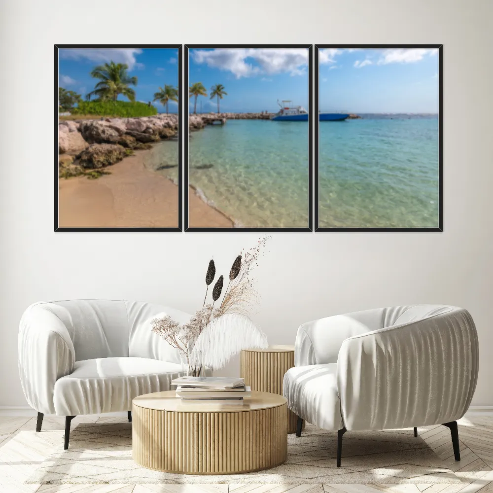 Kit Quadros Decorativos Navio Com Coqueiro