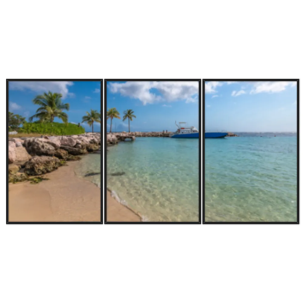 Kit Quadros Decorativos Navio Com Coqueiro