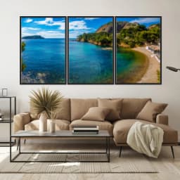 Kit Quadros Decorativos Mar Azul Com Montanha