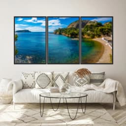 Kit Quadros Decorativos Mar Azul Com Montanha