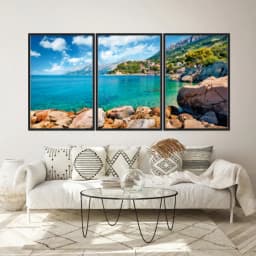 Kit Quadros Decorativos Mar Verde Com Montanhas