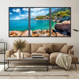 Kit Quadros Decorativos Mar Verde Com Montanhas