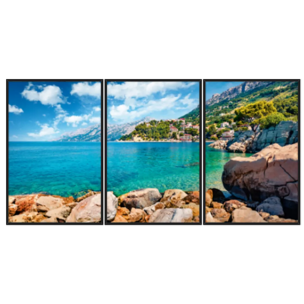 Kit Quadros Decorativos Mar Verde Com Montanhas