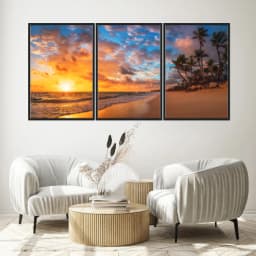 Kit Quadros Decorativos Coqueiro Pôr Do Sol