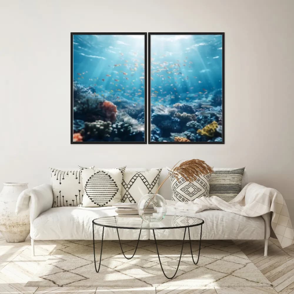 Kit Quadros Decorativos Fundo Do Mar Com Peixinhos