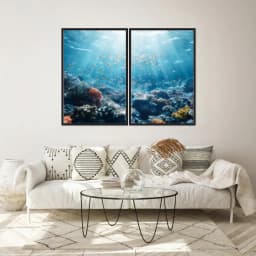 Kit Quadros Decorativos Fundo Do Mar Com Peixinhos