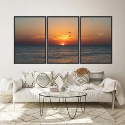 Kit Quadros Decorativos Pássaros Com Pôr Do Sol