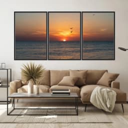 Kit Quadros Decorativos Pássaros Com Pôr Do Sol