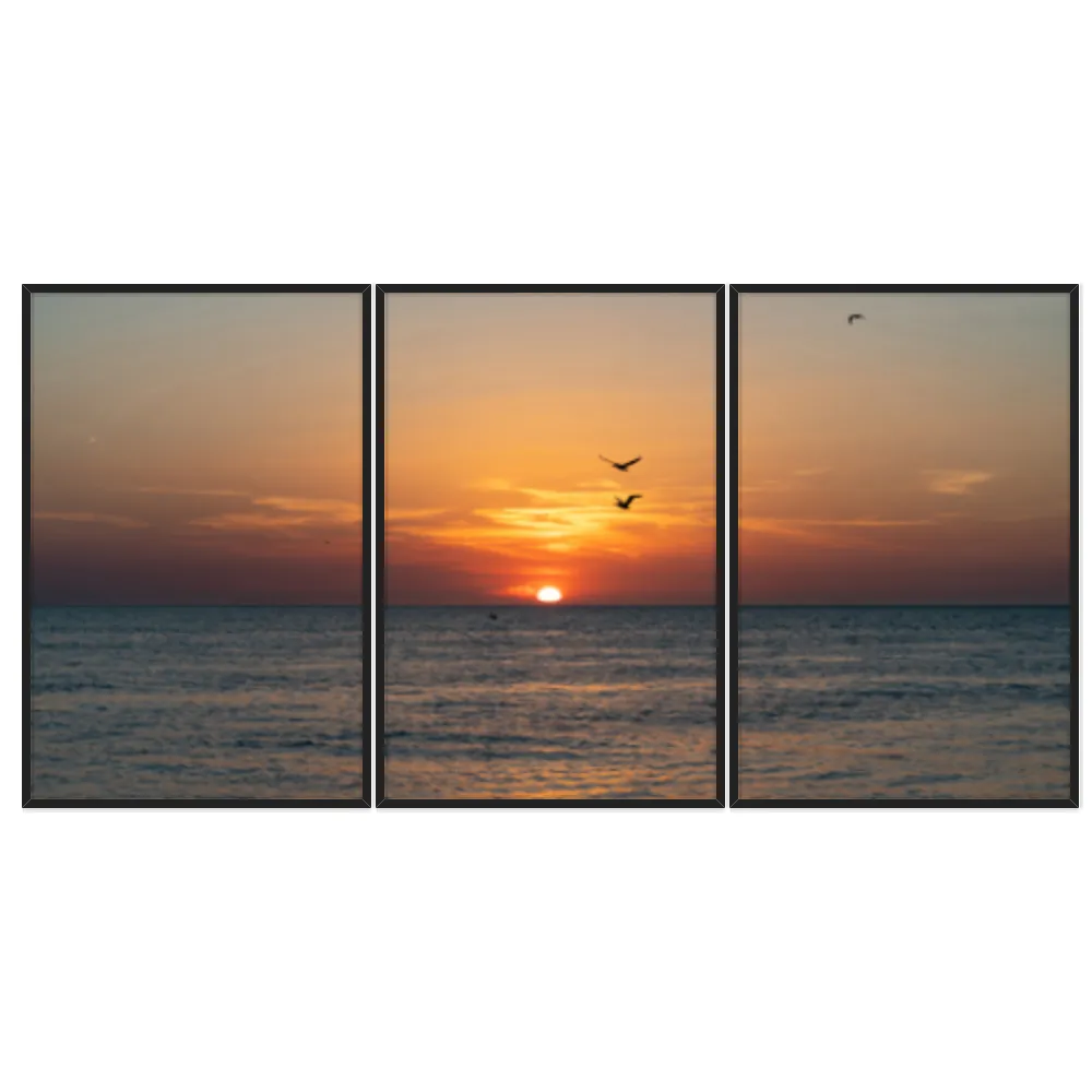 Kit Quadros Decorativos Pássaros Com Pôr Do Sol