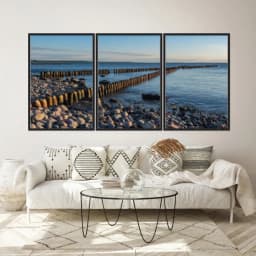 Kit Quadros Decorativos Estrada De Pedra Com O Mar
