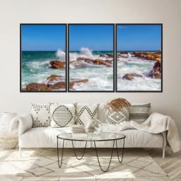 Kit Quadros Decorativos Ondas Batendo Nas Pedras