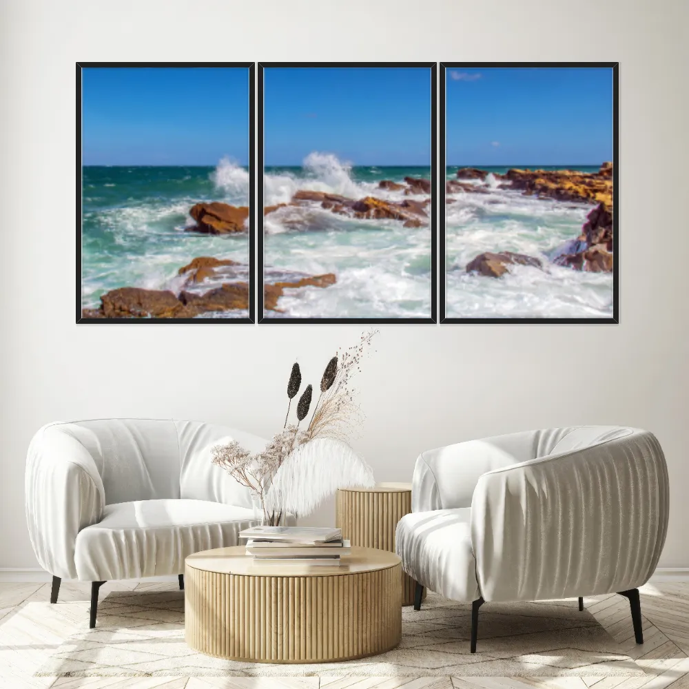 Kit Quadros Decorativos Ondas Batendo Nas Pedras