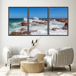 Kit Quadros Decorativos Ondas Batendo Nas Pedras