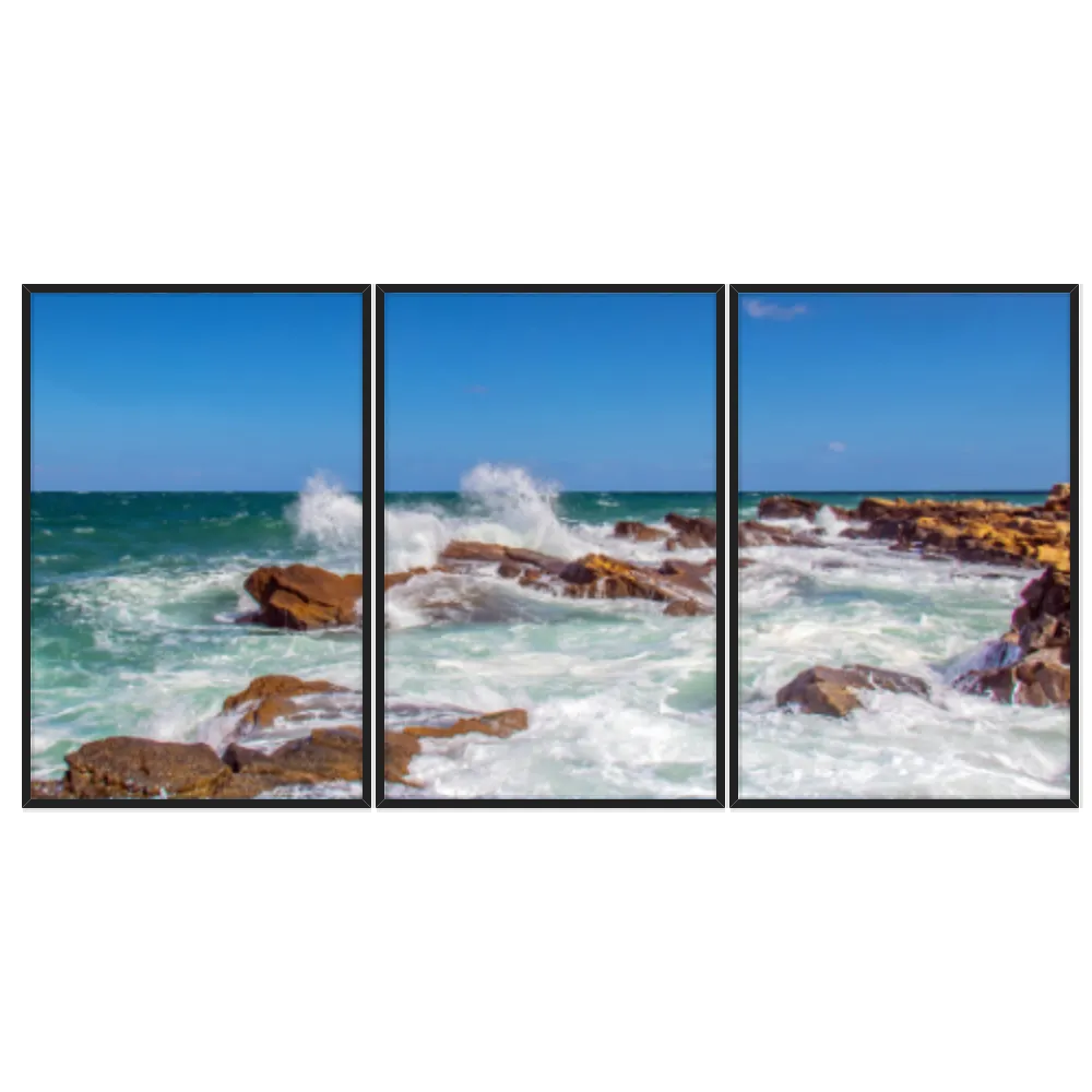 Kit Quadros Decorativos Ondas Batendo Nas Pedras