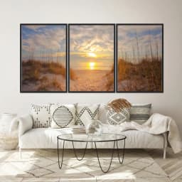 Kit Quadros Decorativos Mar Com Pôr Do Sol