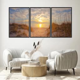 Kit Quadros Decorativos Mar Com Pôr Do Sol
