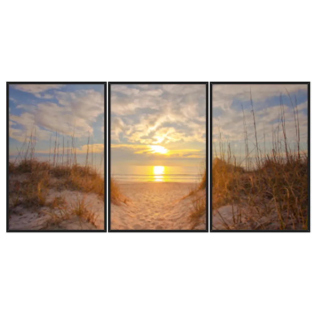 Kit Quadros Decorativos Mar Com Pôr Do Sol