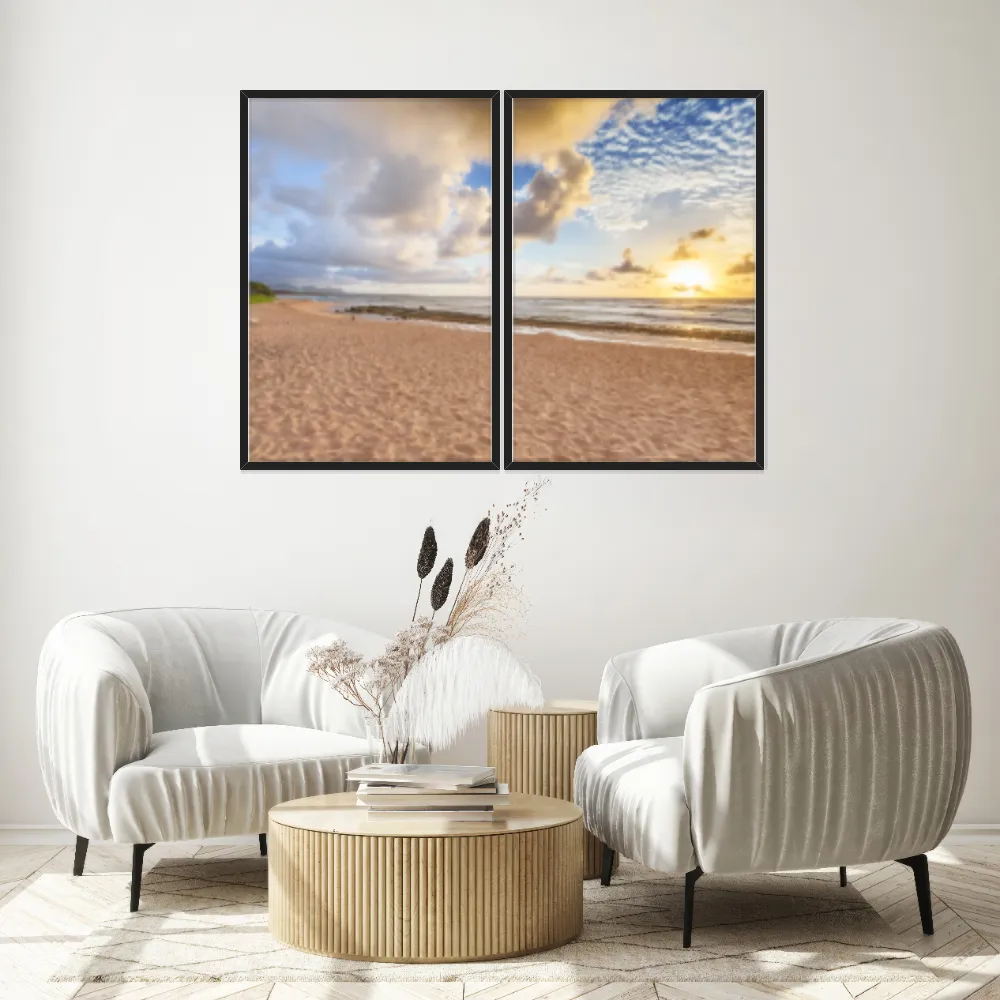 Kit Quadros Decorativos Praia Com Pôr Do Sol