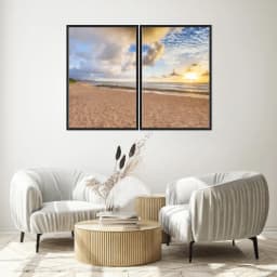 Kit Quadros Decorativos Praia Com Pôr Do Sol