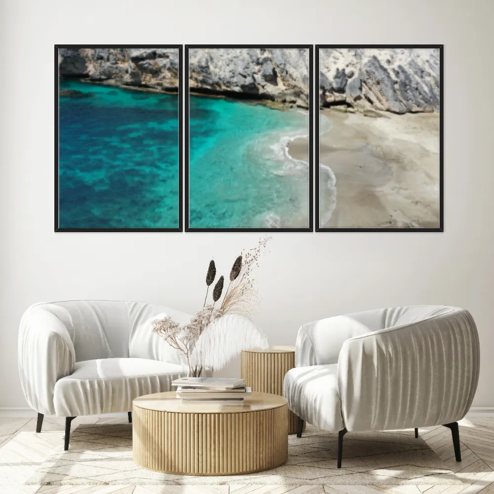Kit Quadros Decorativos Mar Azul Com Montanha