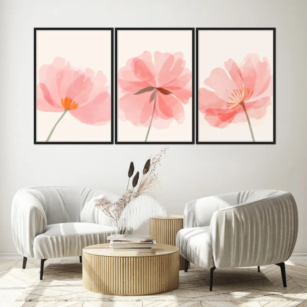 Kit Quadros Decorativos Flor Rosa
