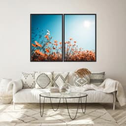 Kit Quadros Decorativos Flor Laranja