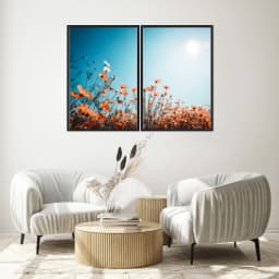 Kit Quadros Decorativos Flor Laranja