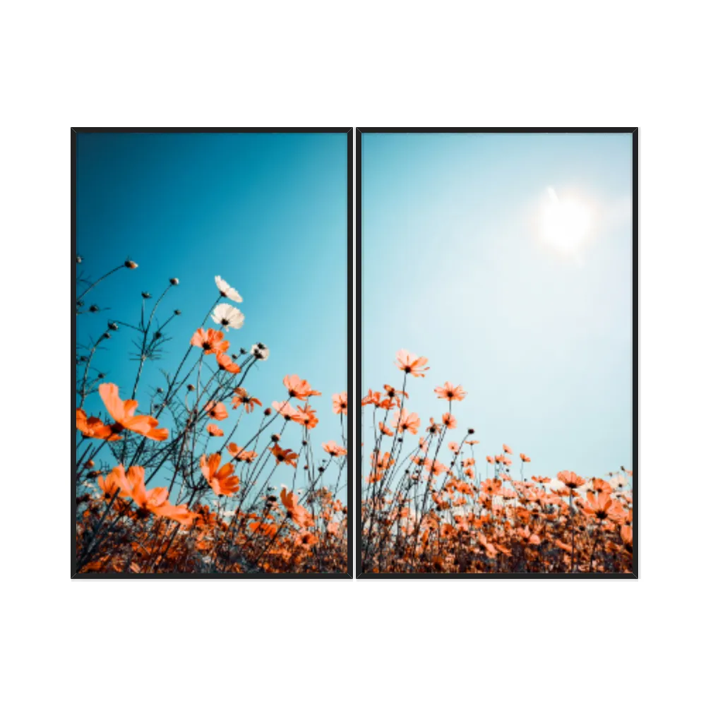 Kit Quadros Decorativos Flor Laranja