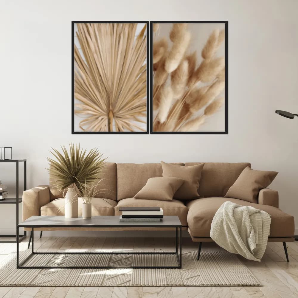Kit Quadros Decorativos Pampas Marrom